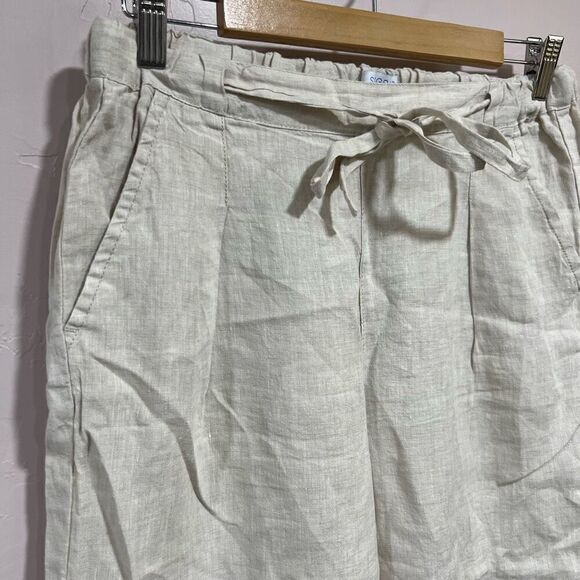 Sigrid Olsen Linen Pants Natural Beige Cropped Size Medium Tie Waist - Picture 2 of 7